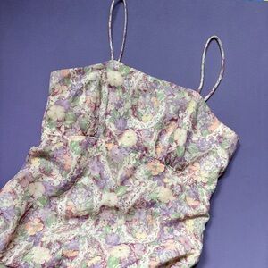 Vintage 70s Purple and Pink Sleeveless Floral Full Length Formal Dress